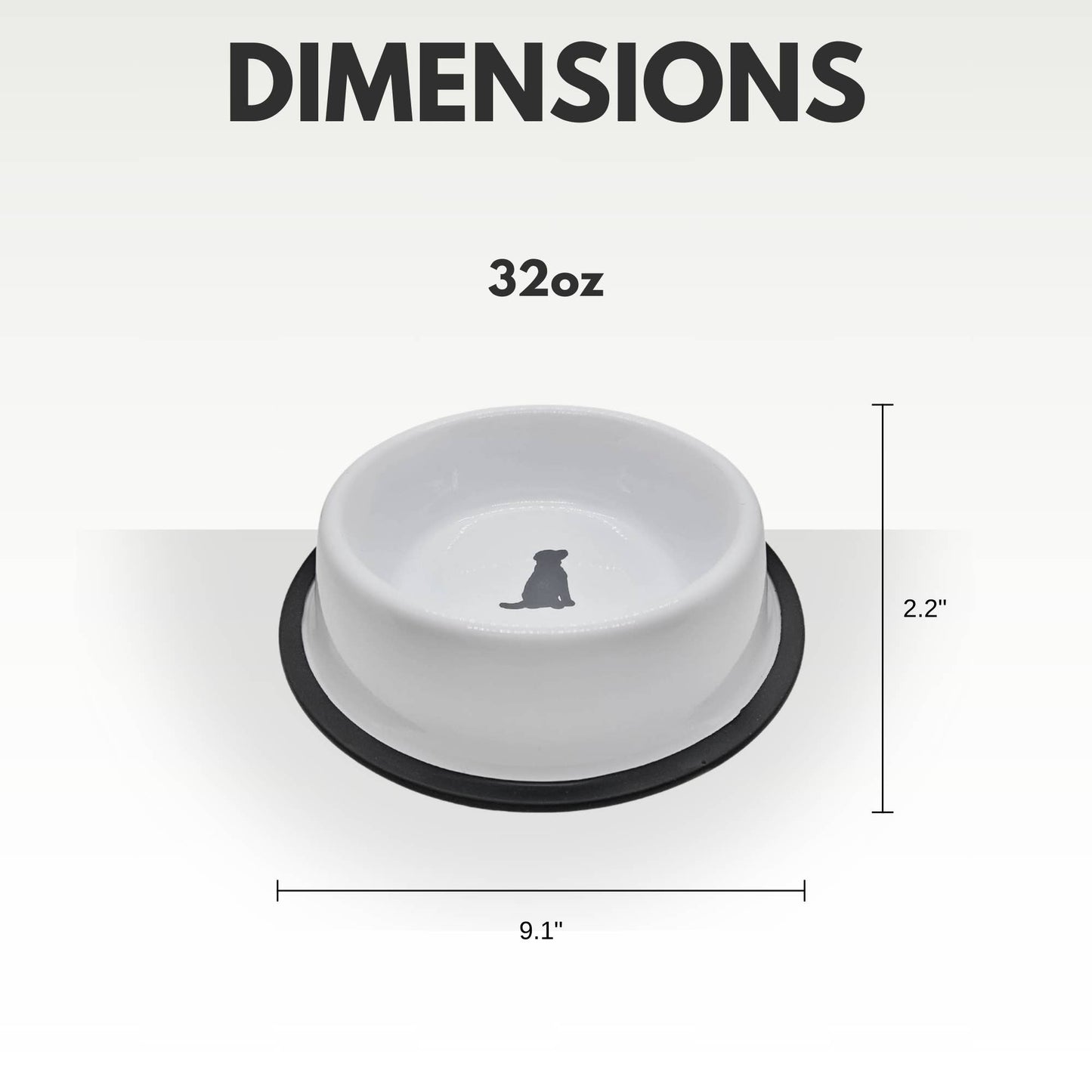 Jojo Modern Pets - Non-Skid Stainless Steel Dog Bowl White with Gray Dog Design Image