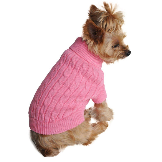 Doggie Design - Combed Cotton Cable Knit Dog Sweater - Candy Pink Image