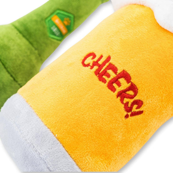 Load image into Gallery viewer, Jojo Modern Pets - Beer-Cheers Crinkle and Squeaky Plush Dog Toy Combo Gift Set Image
