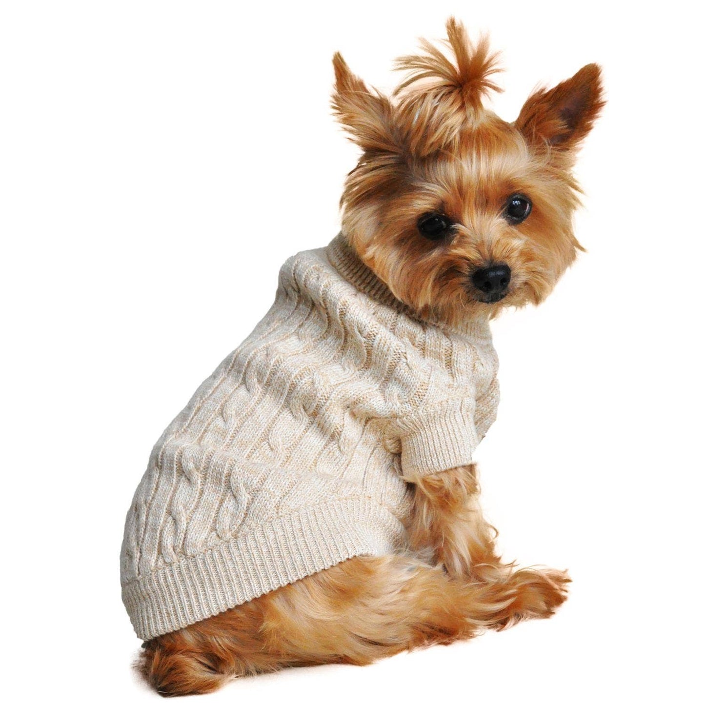 Doggie Design - Combed Cotton Cable Knit Dog Sweater - Oatmeal Image