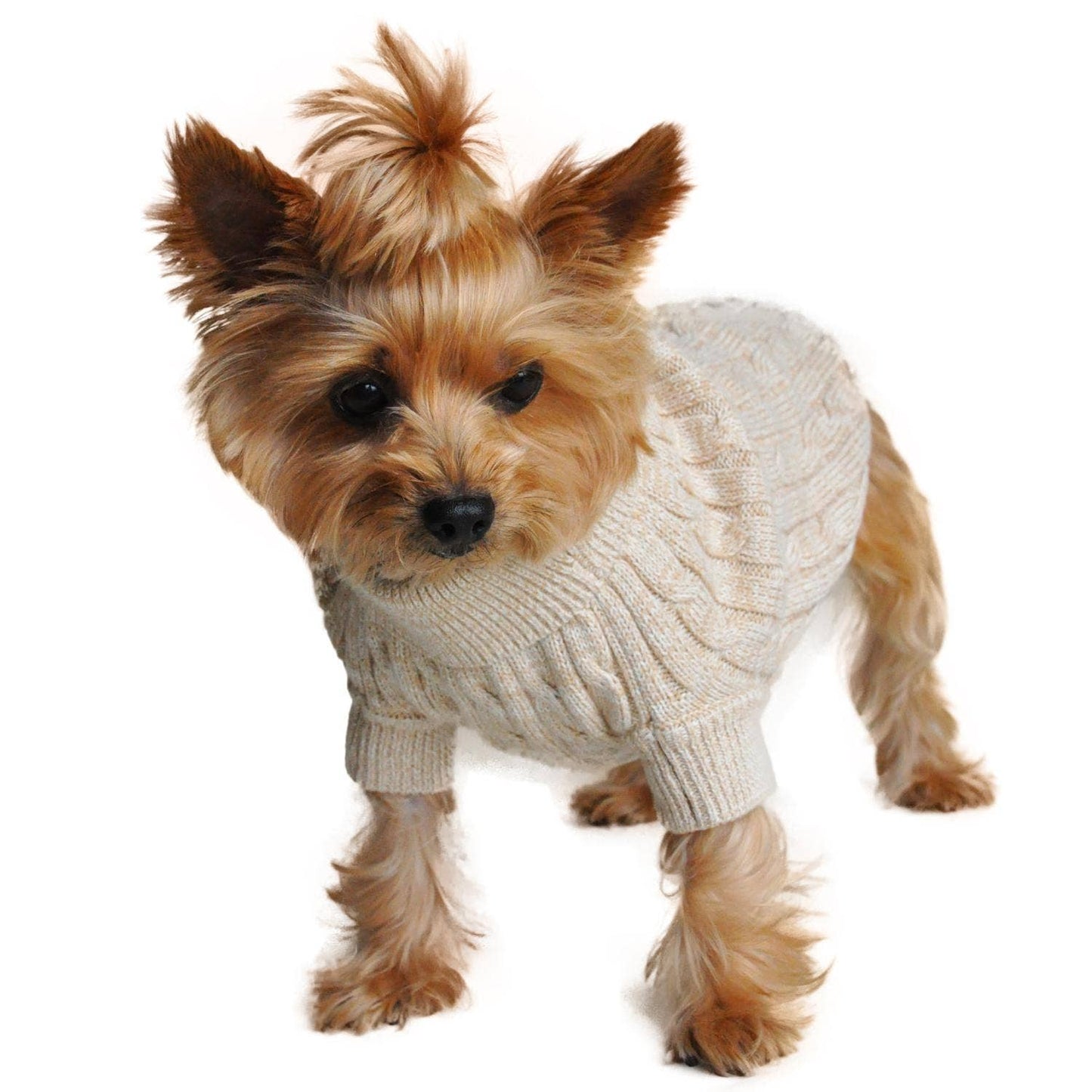 Doggie Design - Combed Cotton Cable Knit Dog Sweater - Oatmeal Image