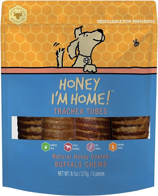 Honey I'm Home Natural Honey Coated Buffalo Dog Treats, Trachea Tubes 5 Pieces  Image