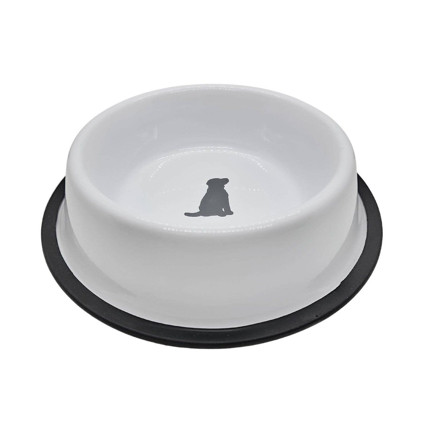 Jojo Modern Pets - Non-Skid Stainless Steel Dog Bowl White with Gray Dog Design 16 oz Image