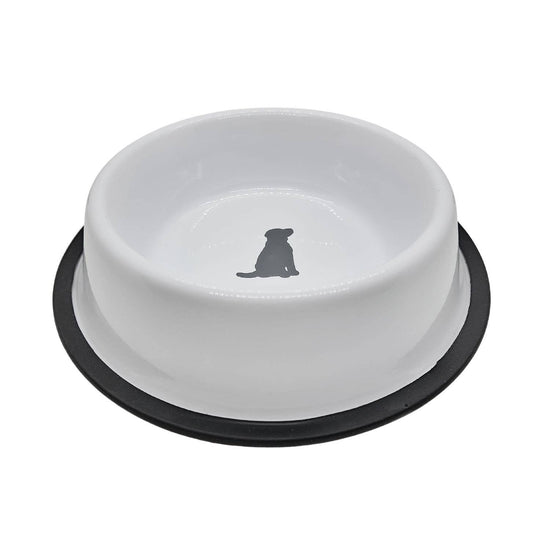 Jojo Modern Pets - Non-Skid Stainless Steel Dog Bowl White with Gray Dog Design 16 oz Image