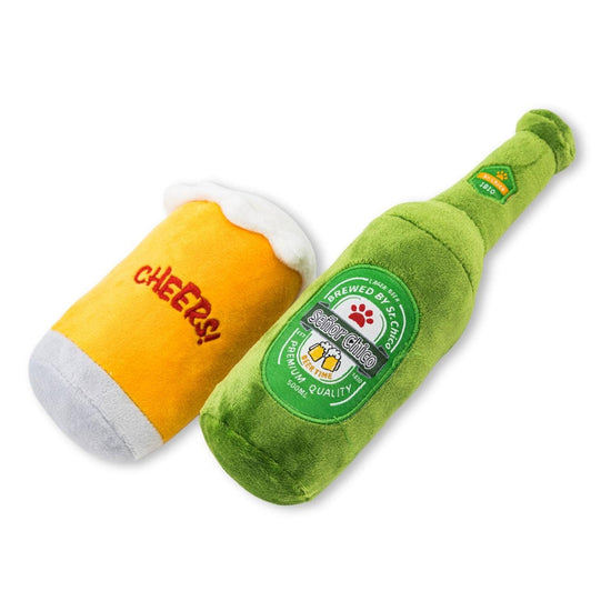 Load image into Gallery viewer, Jojo Modern Pets - Beer-Cheers Crinkle and Squeaky Plush Dog Toy Combo Gift Set Image
