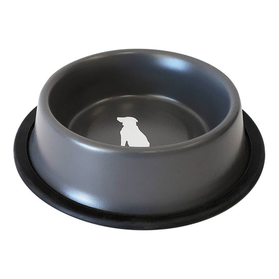 Jojo Modern Pets - Nonskid Stainless Steel Dog Bowl with Dog Print - Matte Gray Image