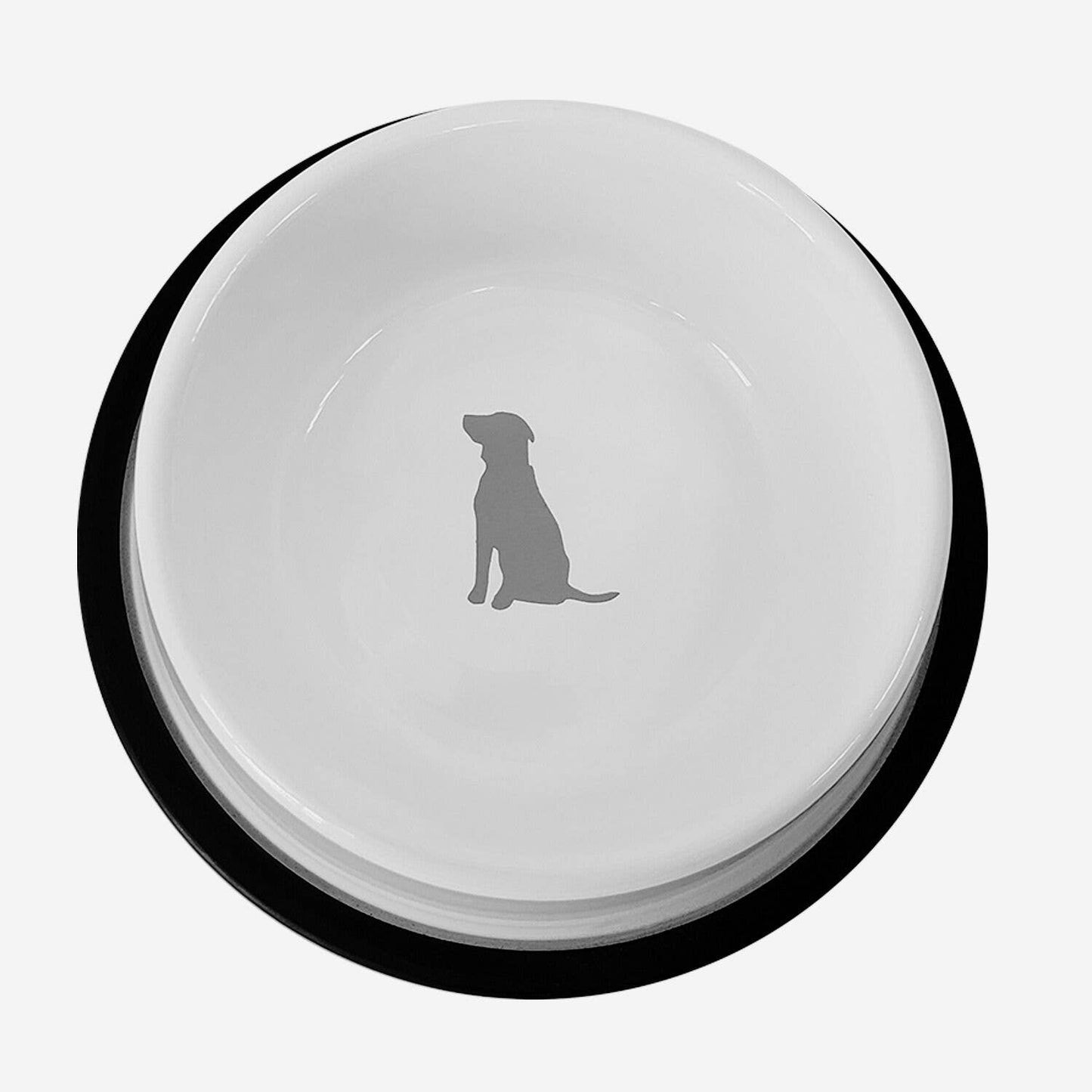 Jojo Modern Pets - Non-Skid Stainless Steel Dog Bowl White with Gray Dog Design Image